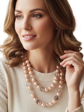 HEIDI DAUS Light Pink Pearl Crystal Extra Long Strand Necklace NWT